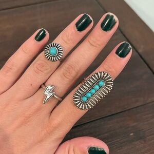 🔴 Faux Turquoise and Silver Concho Ring Set